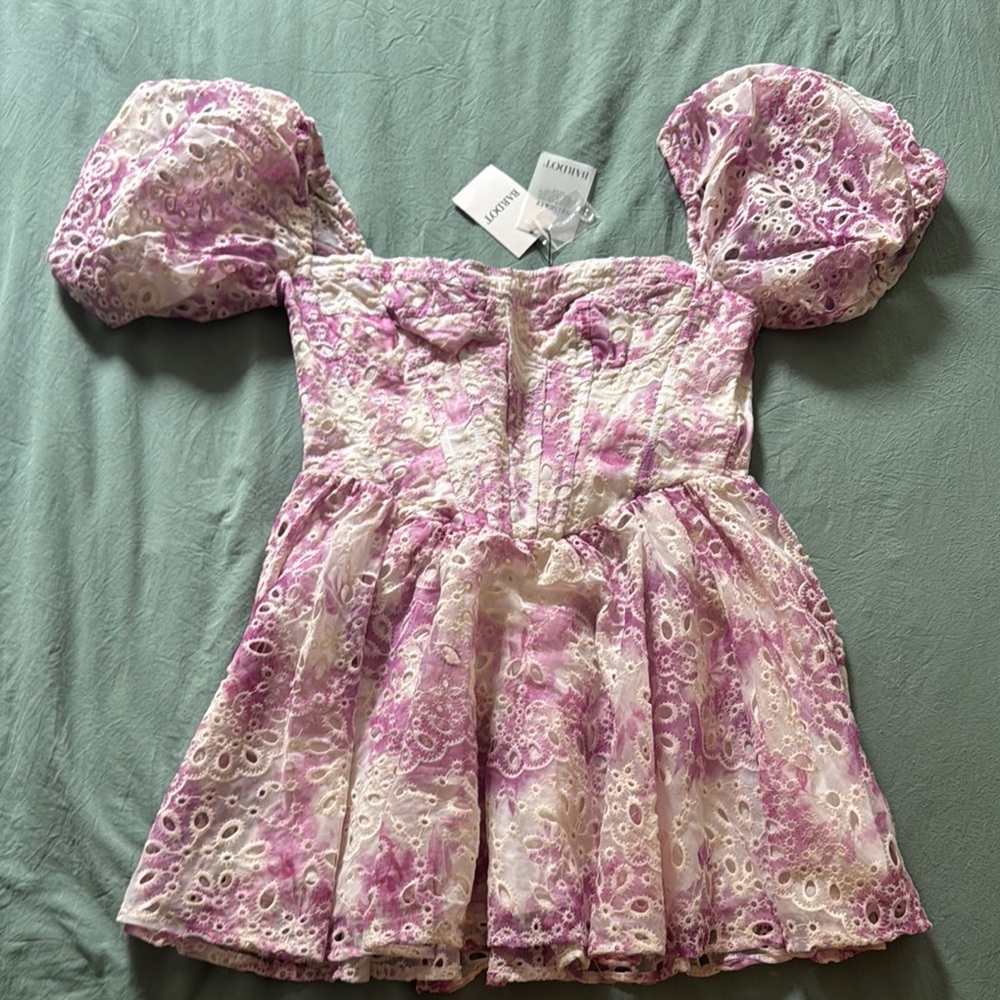 Bardot Pink and White Lace Dress